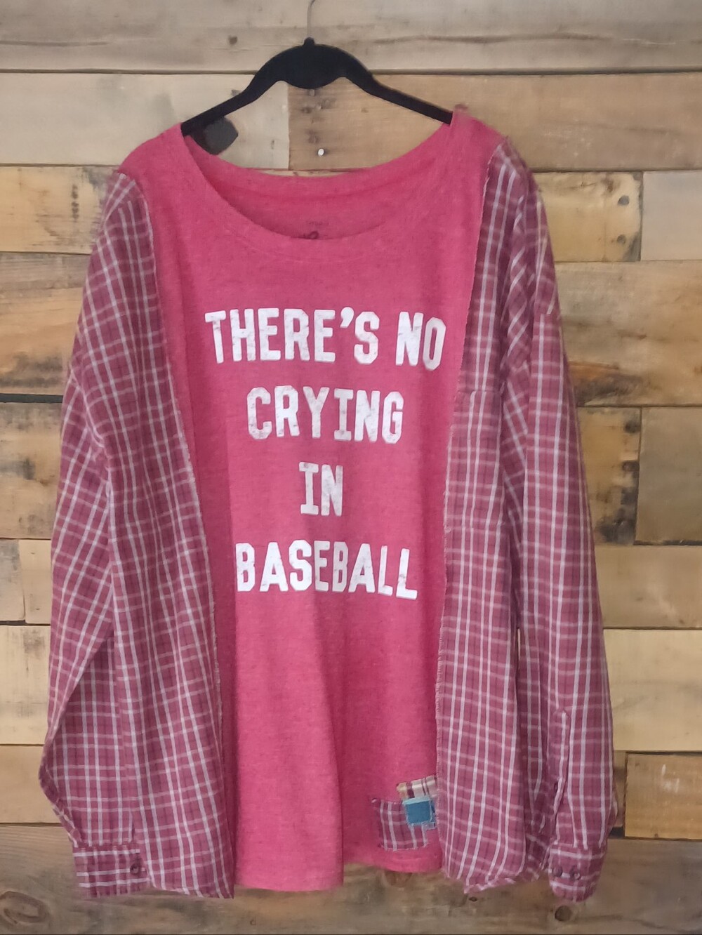 Upcycled  Graphic Top with Plaid Sleeves